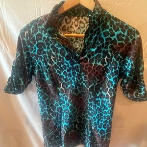 Tzu Tzu Leopard Print Half-Zip Golf Top